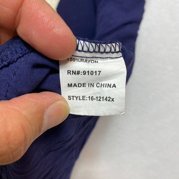 Solitaire Boho Embroidered Floral Blouse Top Women's 2X Blue 3/4 Cold Shoulder - Picture 7 of 11